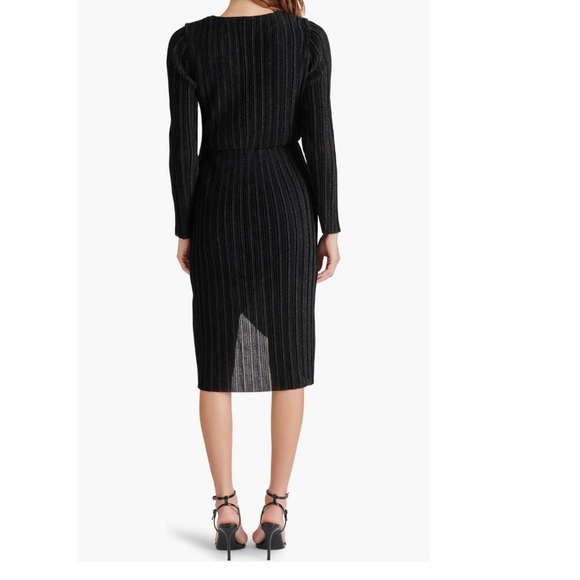 Steve Madden Elegant Crinkle Metallic Long Sleeve Black Dress Sz XS - Picture 11 of 13